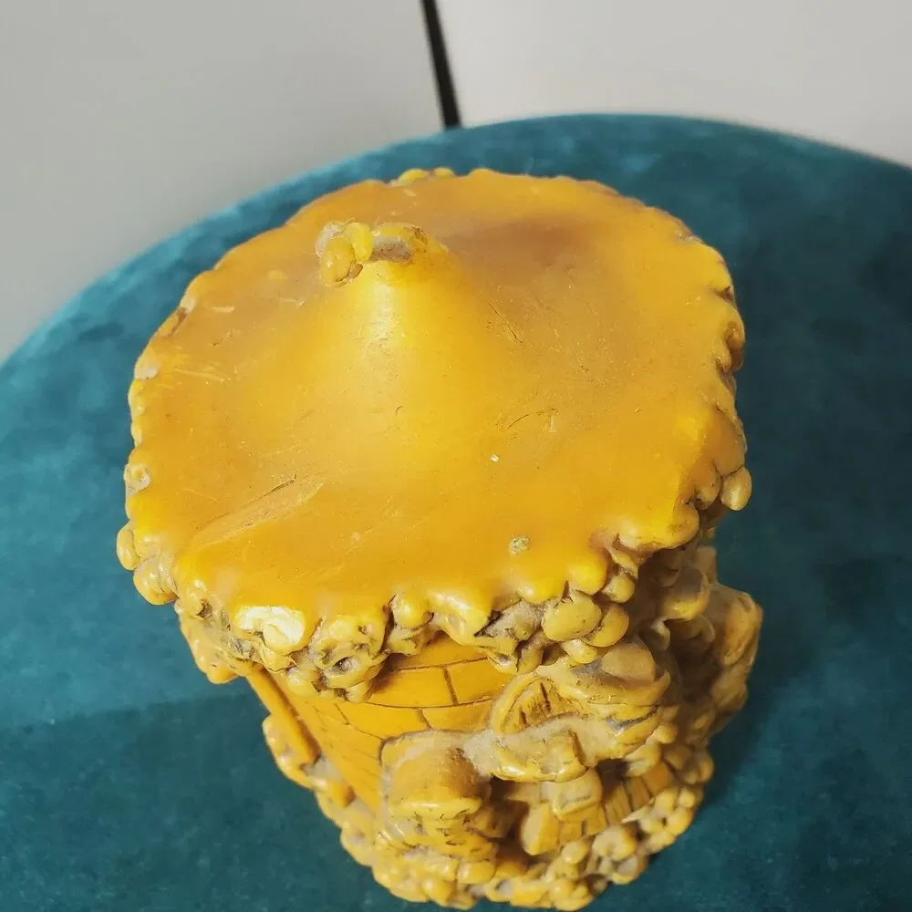 Vintage 3D Molded Candle Tavern Gathering Yellow Decorative 5